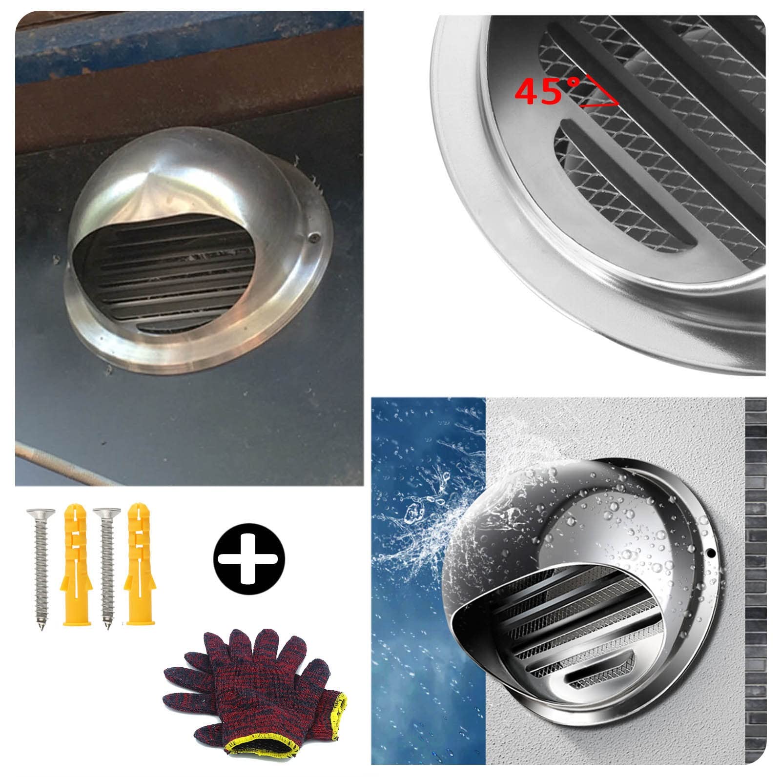 Grille D'Aération Ronde Grille Ventilation Hotte en Acier Inoxydable 304, Protection Contre Les Intempéries, Mural Bouches D'aération pour Bureau Cuisine Salle De Bain, Antis-Rouille