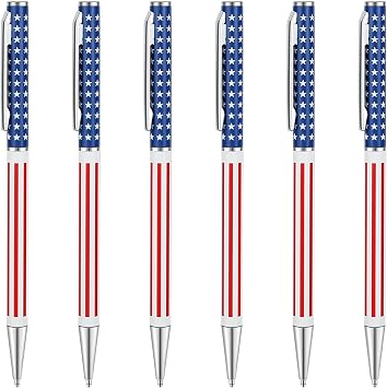 Unibene Slim Metal Retractable Ballpoint Pens Bulk of 6 Count, Patriotic American Flag for Swat, Veteran, Promotion, Graduation, Planner, Medium Point1 mm Black Ink, School and Office Supplies