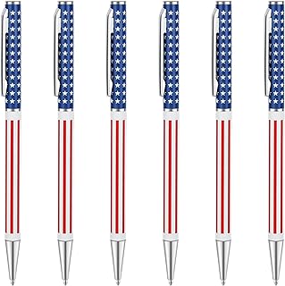 Unibene Slim Metal Retractable Ballpoint Pens Bulk of 6 Count, Patriotic American Flag for Swat, Veteran, Promotion, Graduation, Planner, Medium Point(1 mm Black Ink), School and Office Supplies