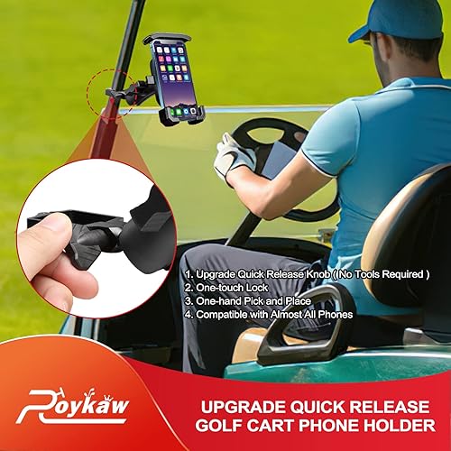 Miniatura 2 de Roykaw Soporte de teléfono para carrito de golf compatible con EZGO/Club Car/Yamaha, actualización de liberación rápida y bloqueo de un solo toque,