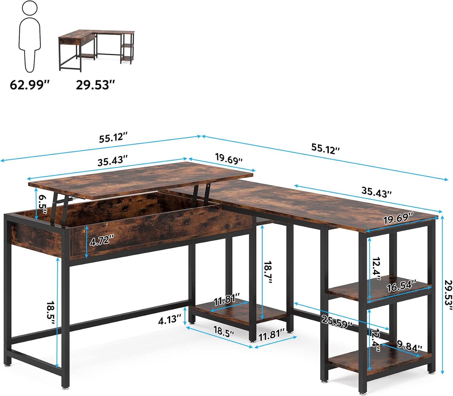 Buy Tribesigns L Shaped Computer Desk with Lift Top, Height Adjustable