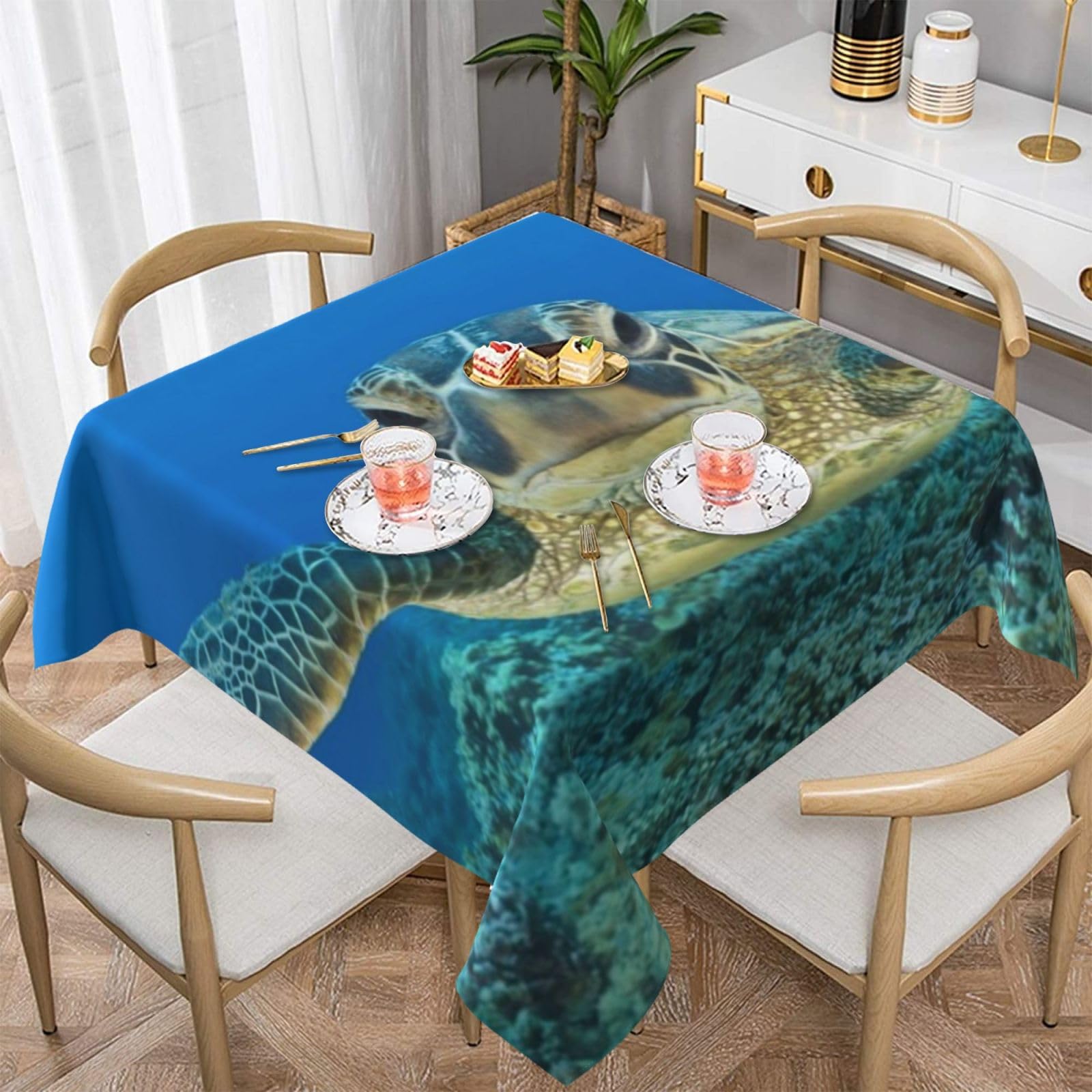 Nappe tortue de mer 137x137 cm carrée et imperméable