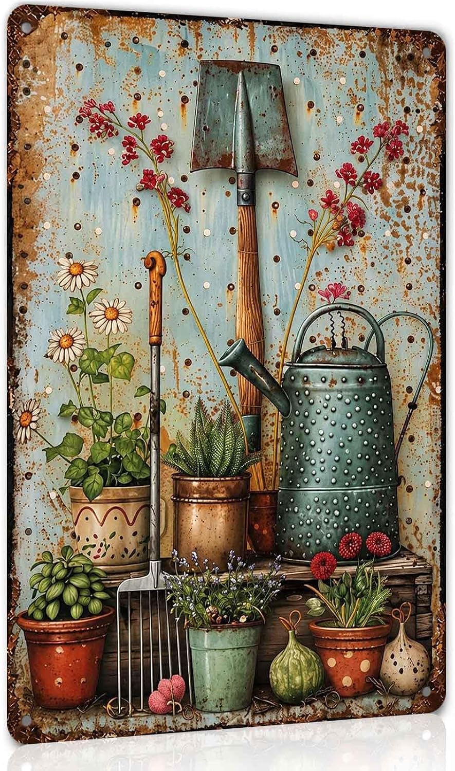 Gardening Tools Plants Vintage Metal Signs 8x12 Inch