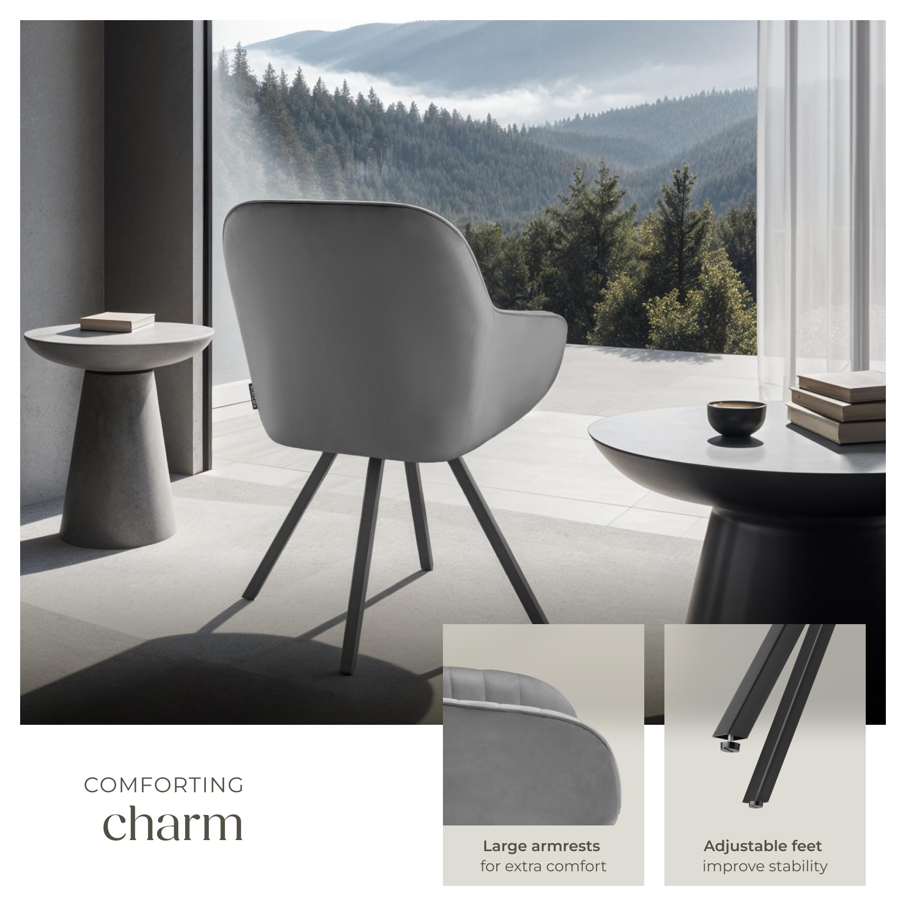 TecTake® Set Of 4 Velvet Dining Chairs With Slim Steel Legs, Large