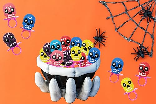 Miniatura 6 de Anillos de caramelo de calavera de Halloween, caramelos duros, envueltos individualmente (paquete de 96)