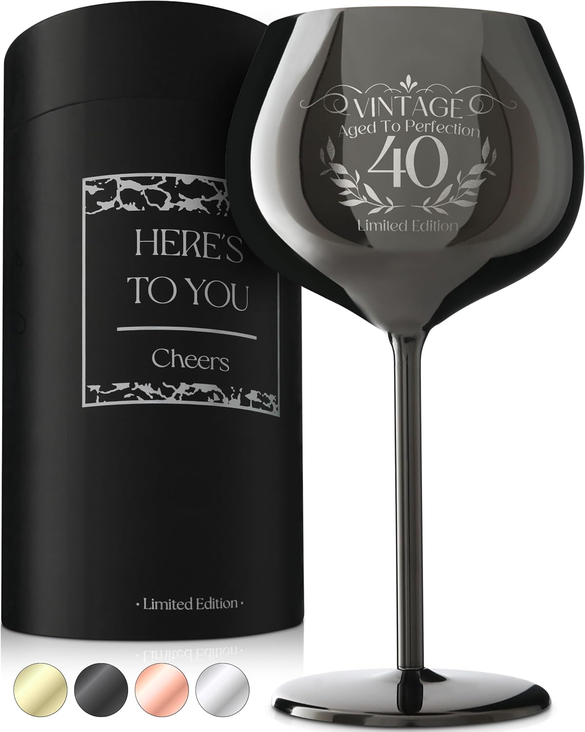 Gusto Nostro 40th Birthday Wine Glass - Classy 40th Birthday Gifts for Women or Men - Stainless Steel Wine Glass with Engraved Vintage Forty Bday Quote, Luxury Box - Bday Gift for 40 Year Old Woman