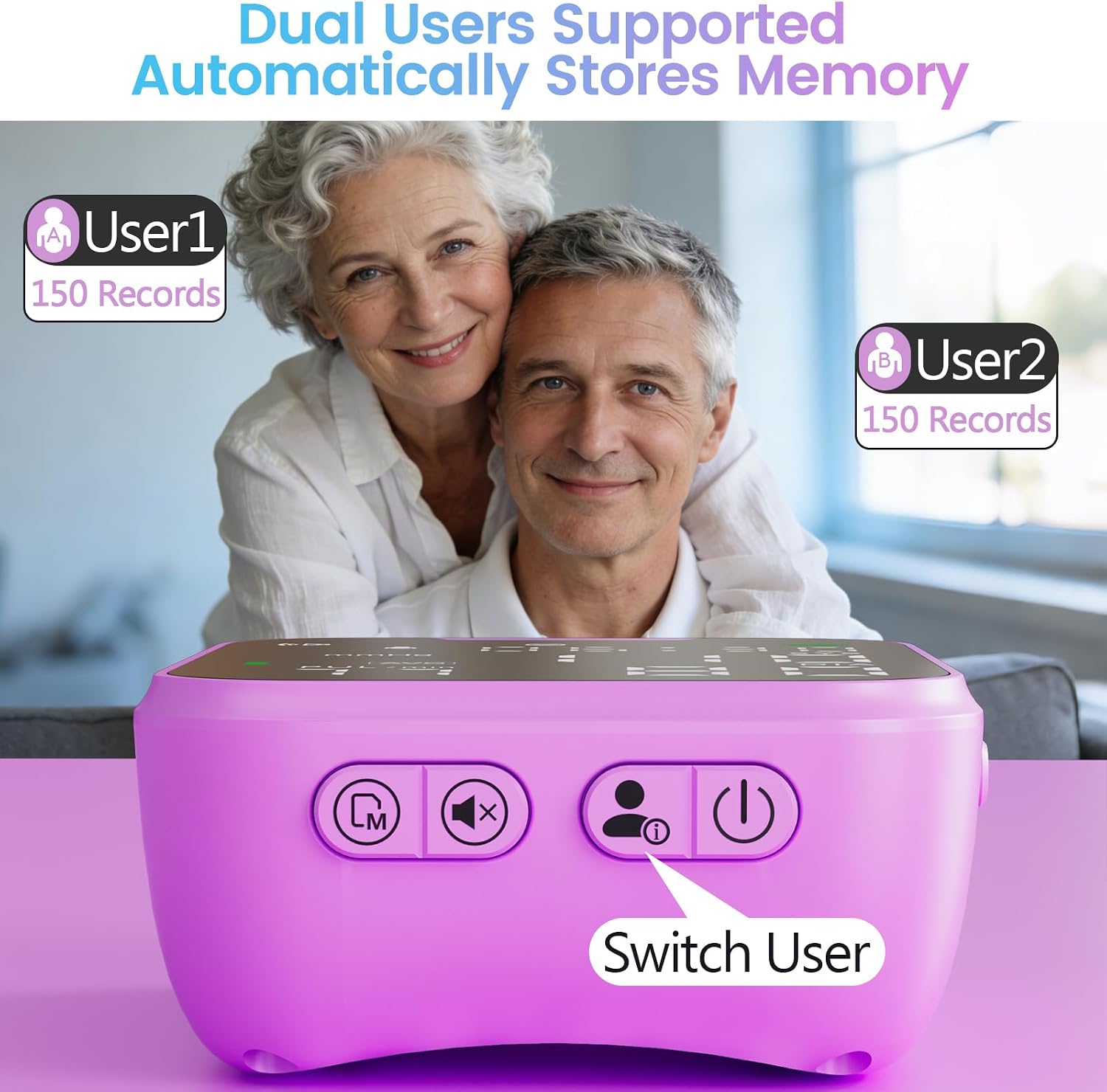 Portable Wrist Blood Pressure Monitor with LED Screen for Home Use, Dual User Memory & Adjustable Cuff, Purple