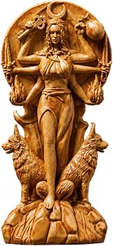 Wooden Hecate Triple Goddess Key Carving, Pagan Altar Decor, 3.51.59 in Wood
