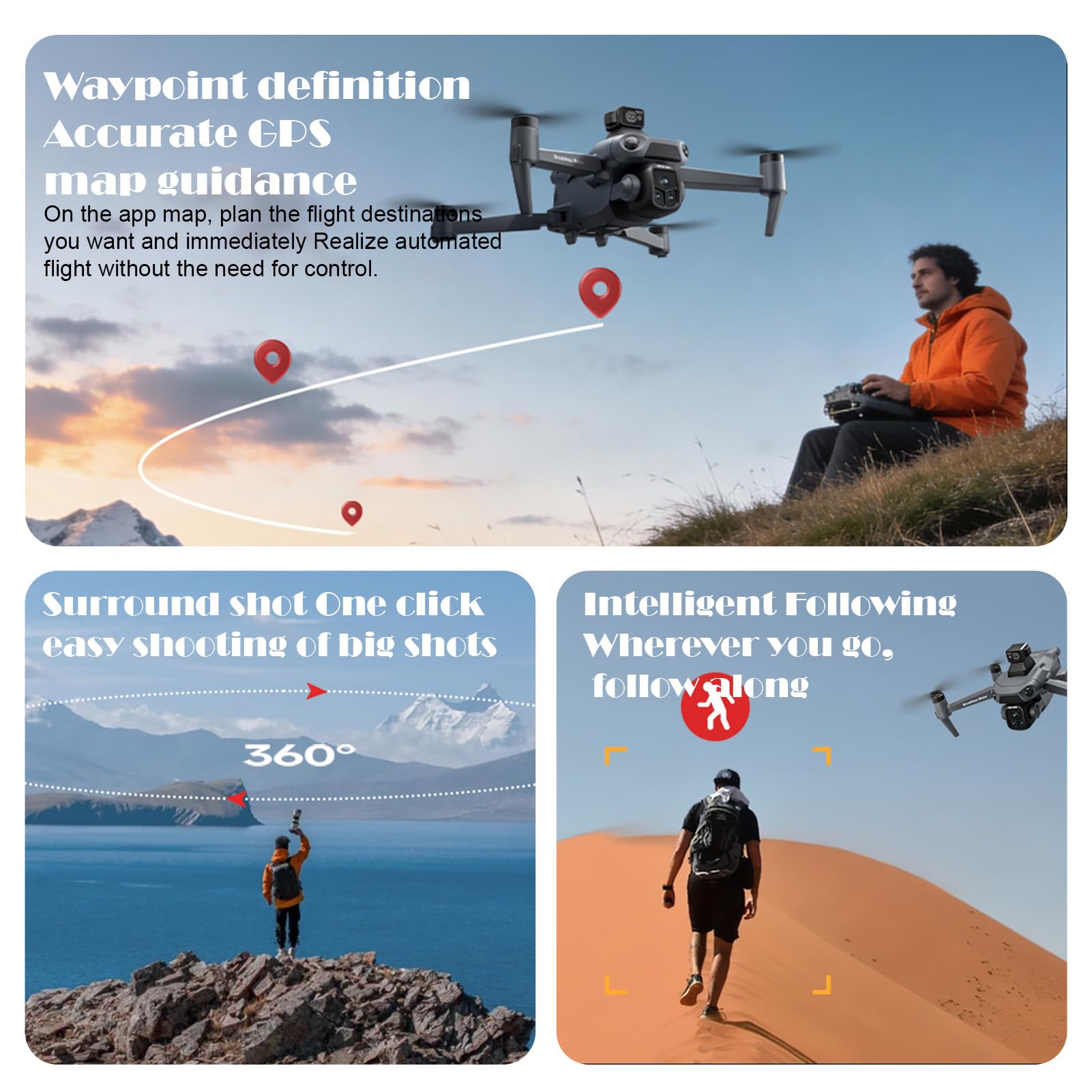 Drone 4K GPS FPV con Display HD 5" e 3 Batterie