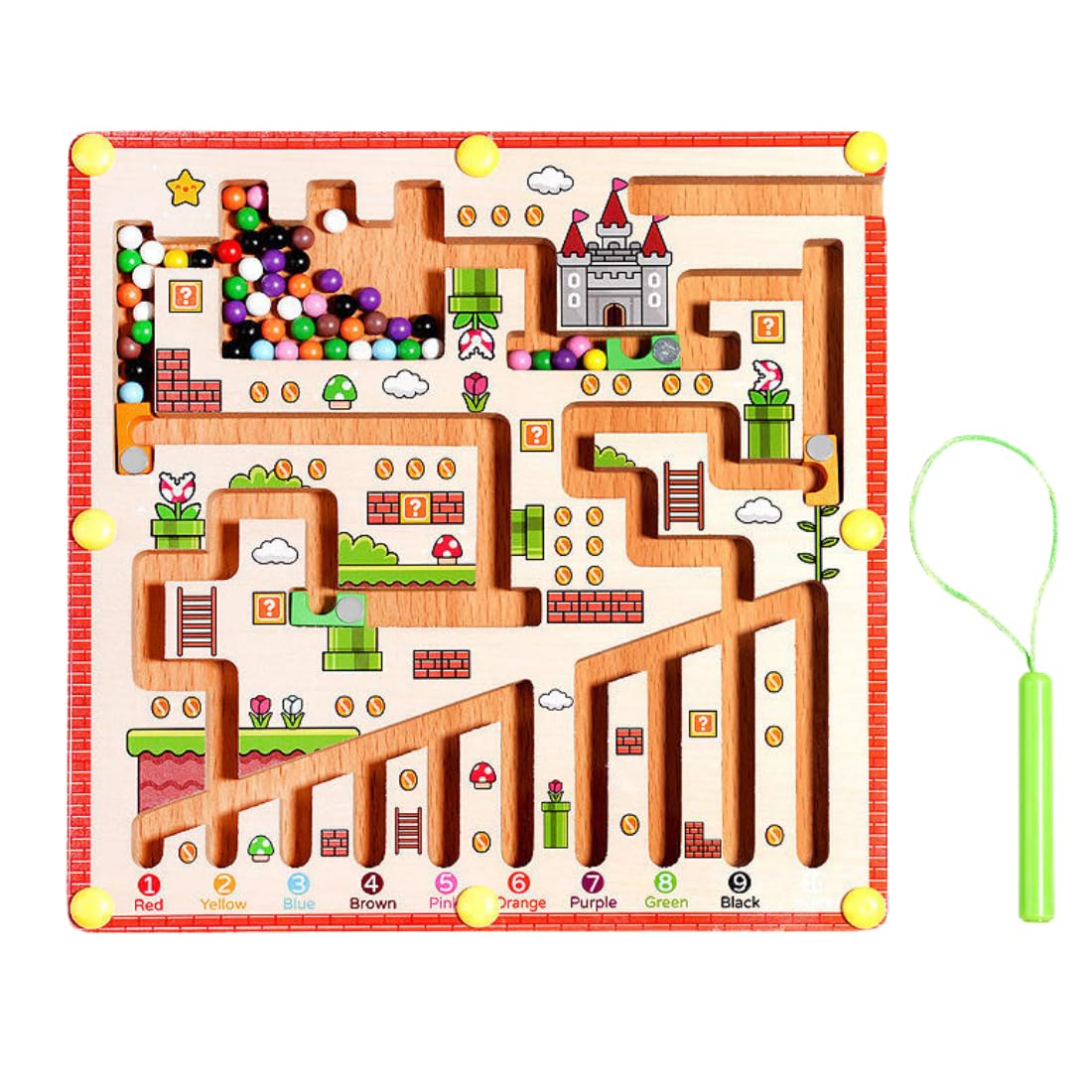 Wooden Magnetic Maze Puzzle Board for Kids | Super Mario Theme Color & Number Learning Toy | Magnetic Maze for Toddlers 3–6 Years | Fine Motor Skills, Counting & Educational Activity Game (Small Size)-image-14