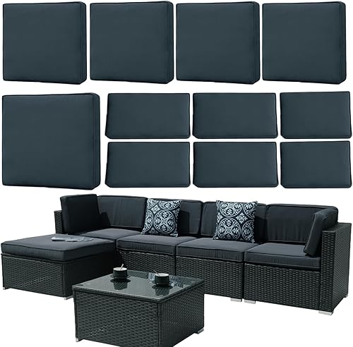 Miniatura 1 de Juego de 11 fundas de cojín de repuesto, impermeables, para exteriores, para sofá de 6 plazas, juego de fundas con cremalleras, solo funda lavable