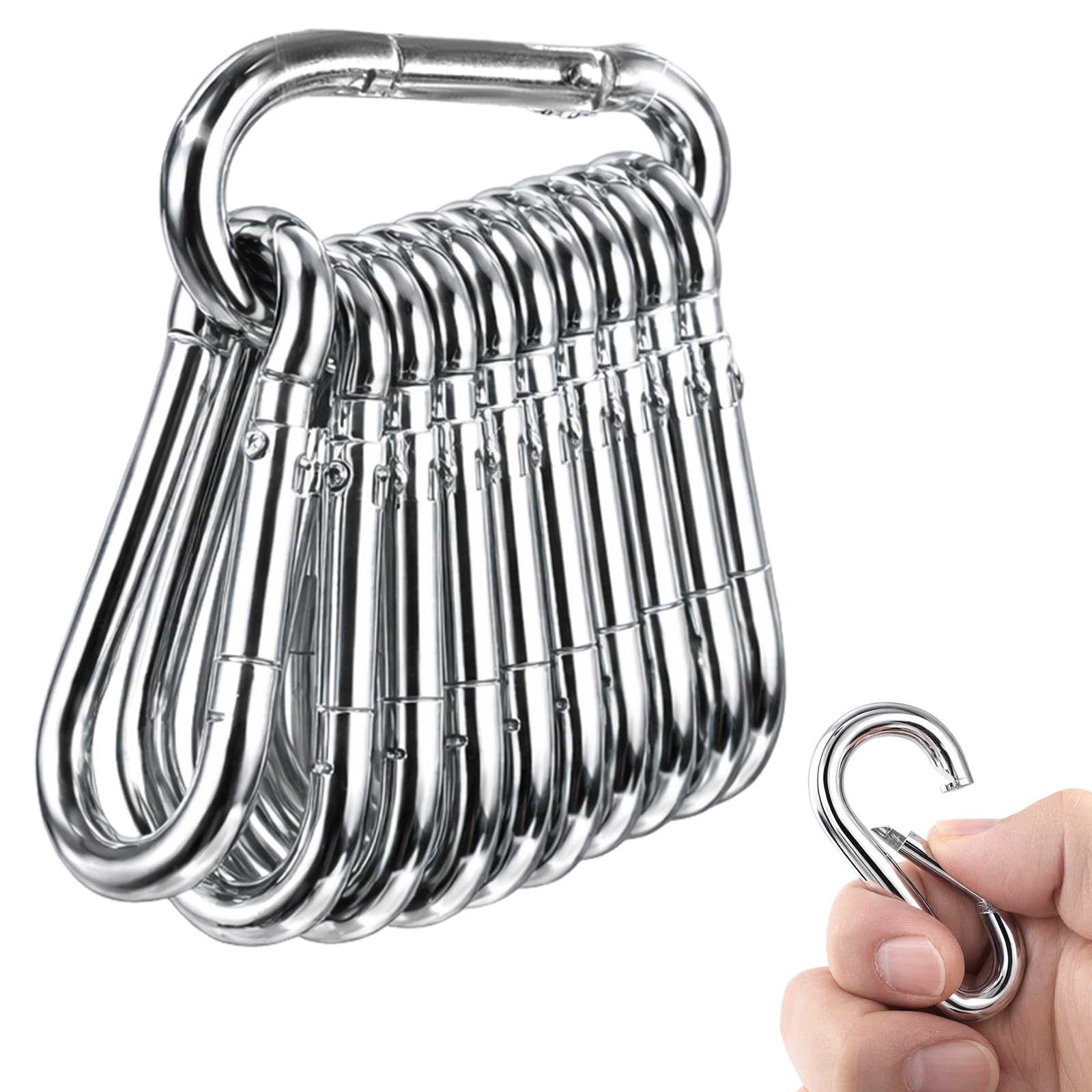 16 moschettoni, 60 x 6 mm, moschettone in alluminio, moschettone per zaino, cintura, campeggio, viaggi