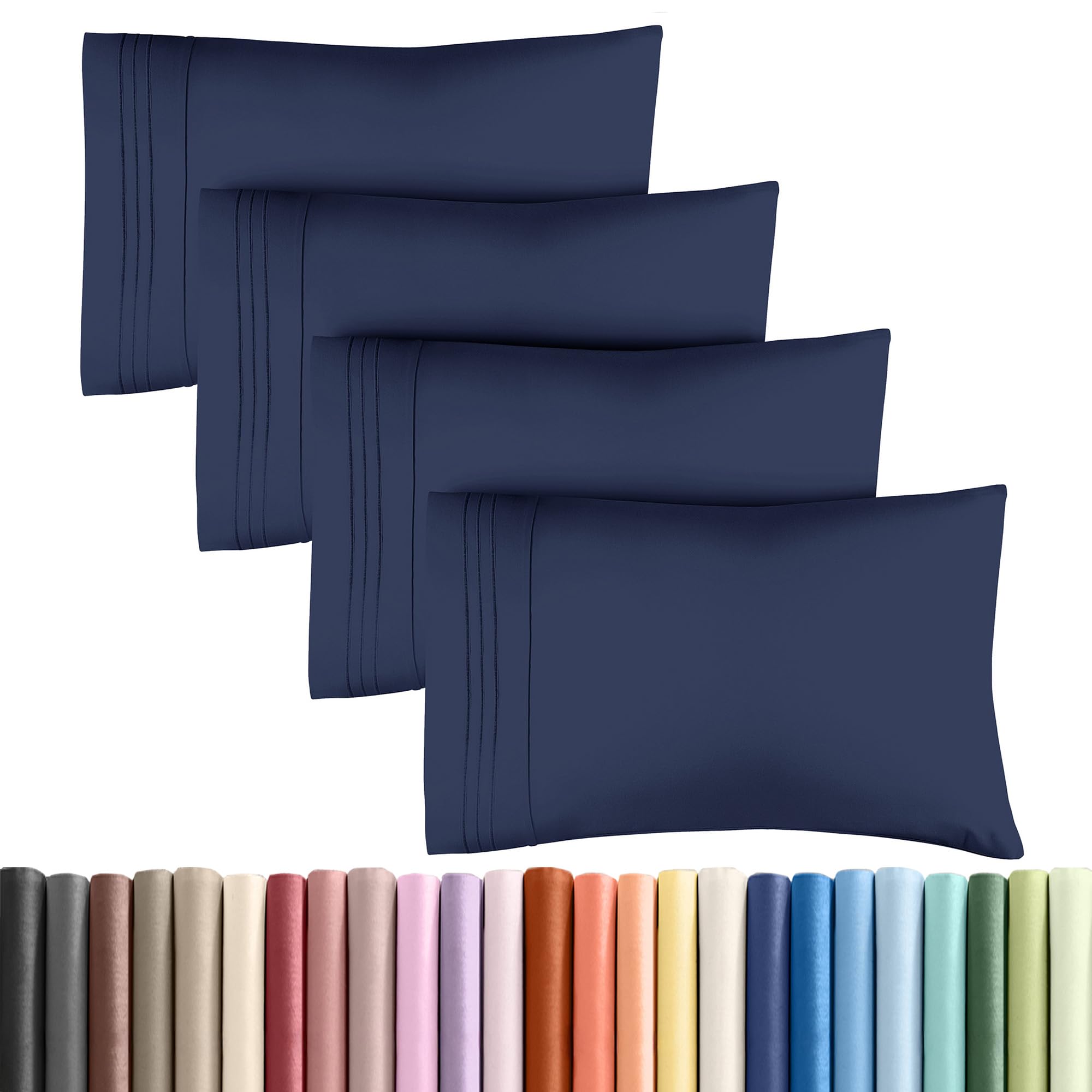 king pillow cases set of 4 - ultra soft hotel quality pillowcase covers - comfy, cozy & wrinkle free - shrinkage, stain & fade resistant - machine washable pillow protectors - 4 piece set - navy blue