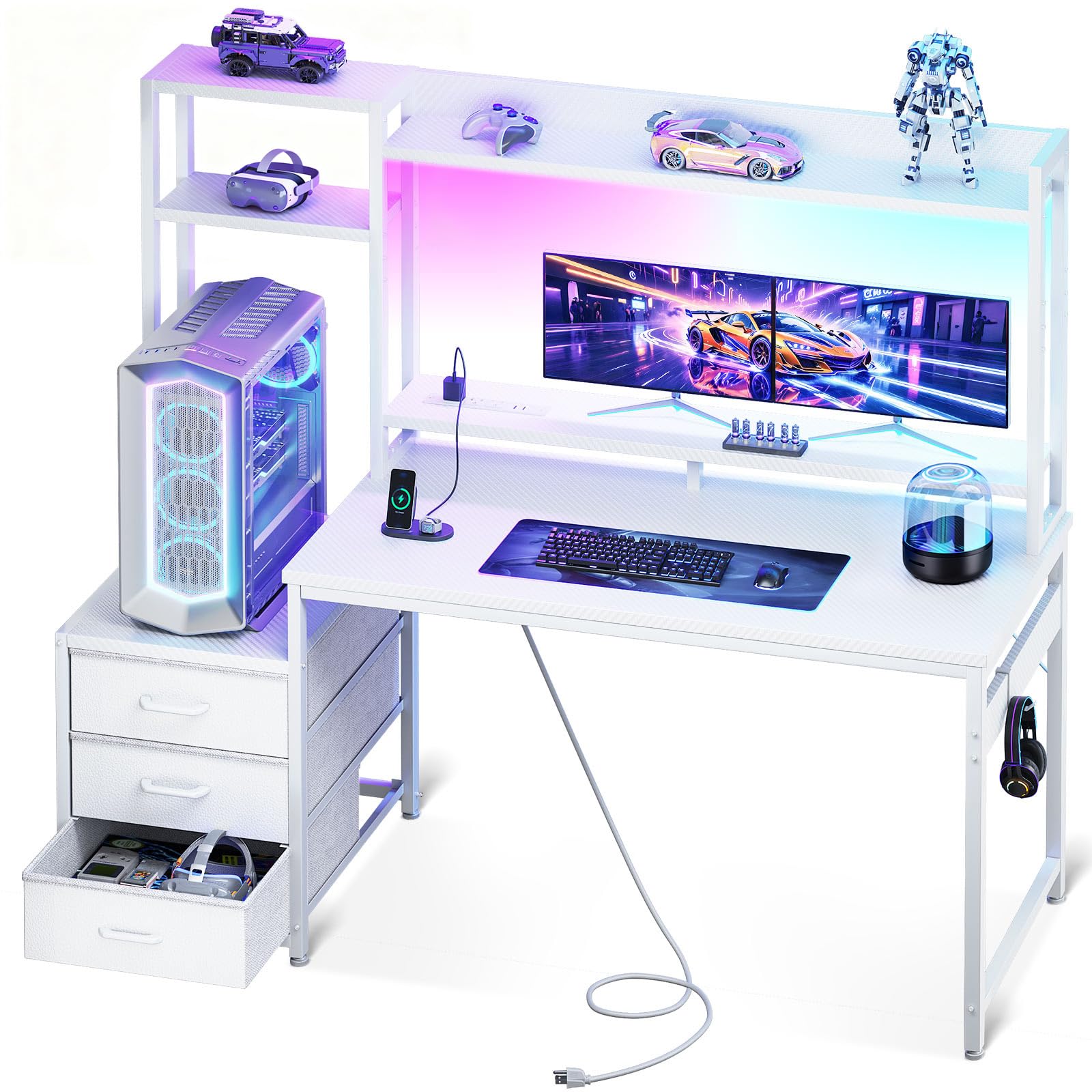 Amazon.com: Casaottima 48 Inch Gaming Desk with Hutch & 3 Fabric