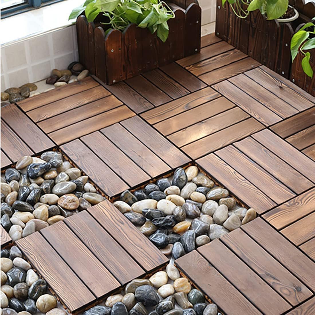 LINGWEI Wooden Fence Wooden Garden Edging Border Wooden Garden Fence Interlocking Panels Picket Fence Garden Edging Landscape Wood Garden Border Partition For Garden