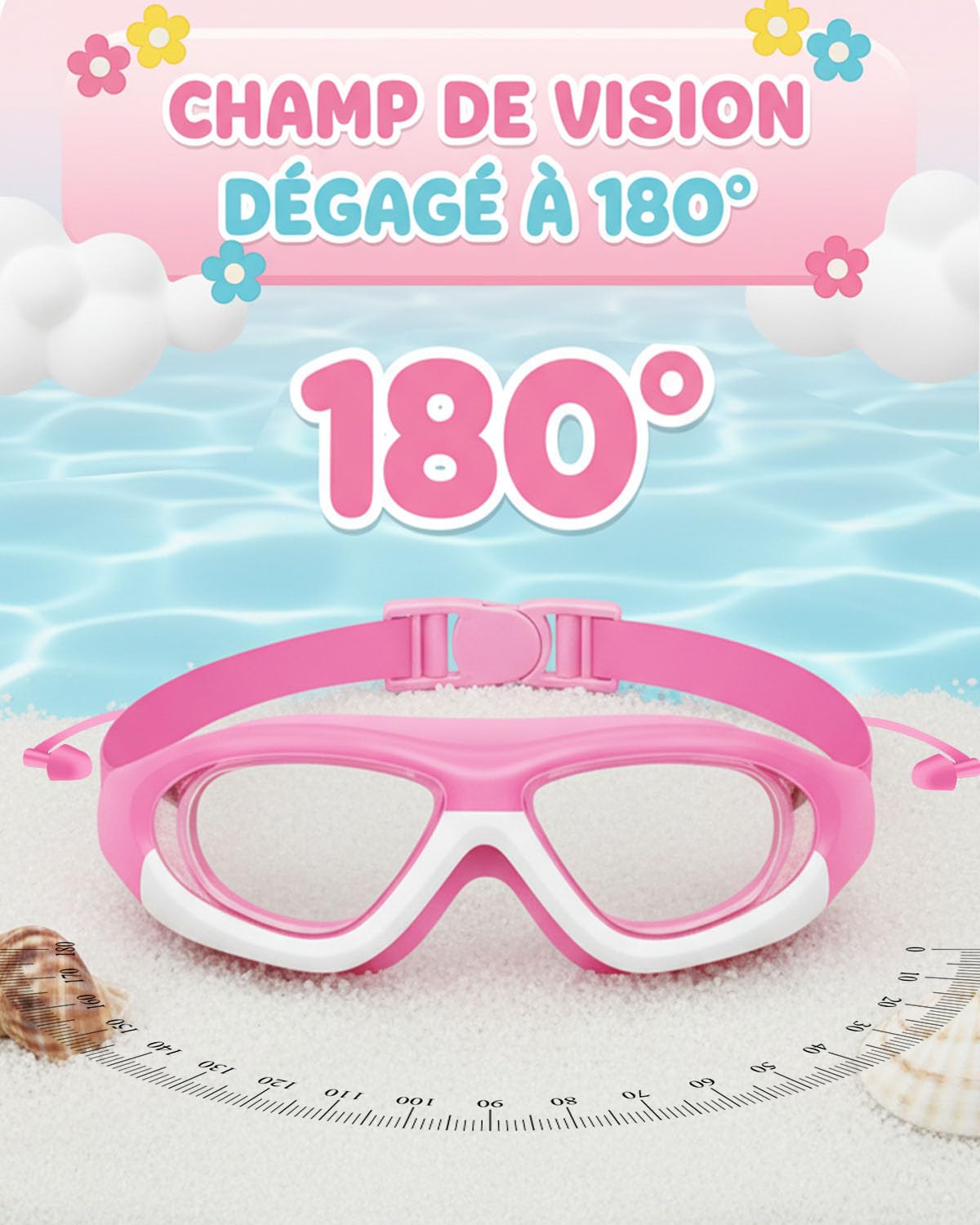 Lunettes de Natation pour Enfants avec Protections Nez et Oreilles, Verres Larges Anti-Buée et UV, Ajustement Confortable pour Filles et Garçons - 4