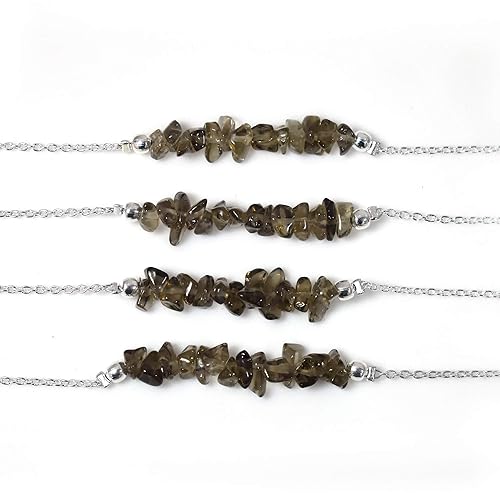 Miniatura 4 de Gempires Natural Smoky Quartz Chips Bar Bracelet, Energy Healing Crystals, Birthday, Gift for Her, Gemstone Jewelry 8 inch AA+ Quality (Smoky Quartz)