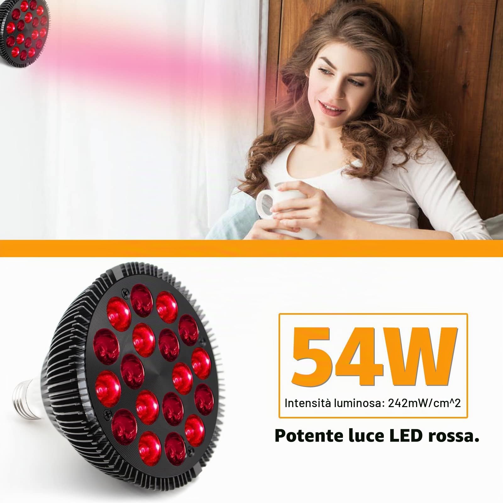 SkyFace Lampada a Raggi Infrarossi Riscaldante, E27 E26, 54 W, 18 LED, 850 NM e 660 NM Lampada a Luce Rossa e Infrarossi, per Alleviare Il Dolore e Rilassare i Muscoli, Animali e Umani