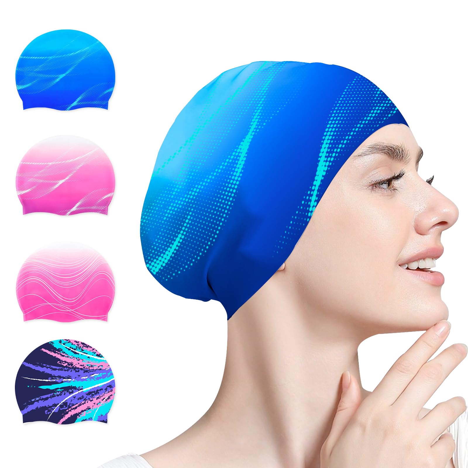 Swimming Cap Women,Silicone Swimming Waterproof Bathing Cap Swimming Hat for Long Hair to Keep Hair Dry
