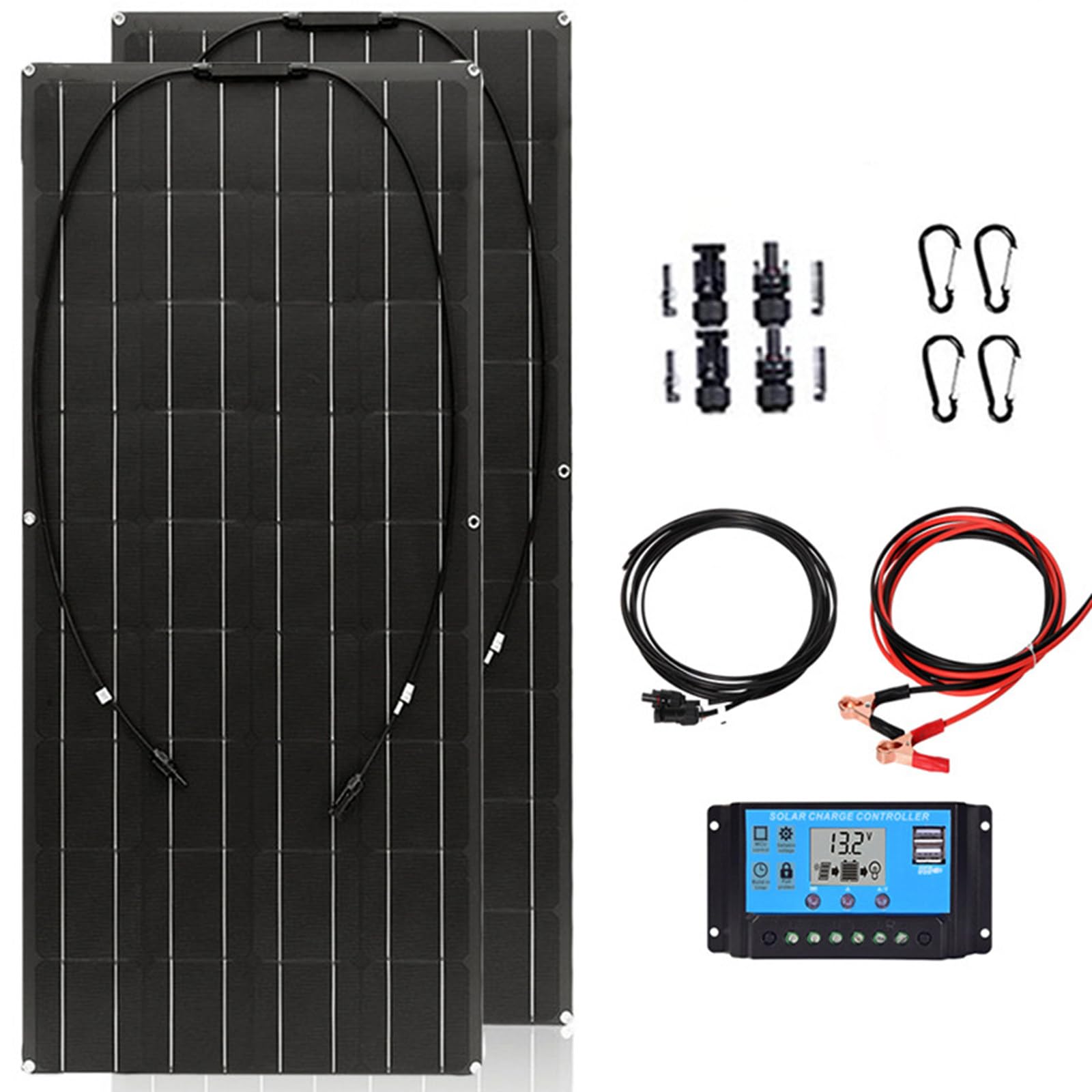 Panel słoneczny 2 szt. 200 W, elastyczne zestawy solarne 400 W, przenośna bateria słoneczna, ładowarka monokrystaliczna 40A kontroler ładowania, do samochodu Rv łódź z przyczepą kabinową
