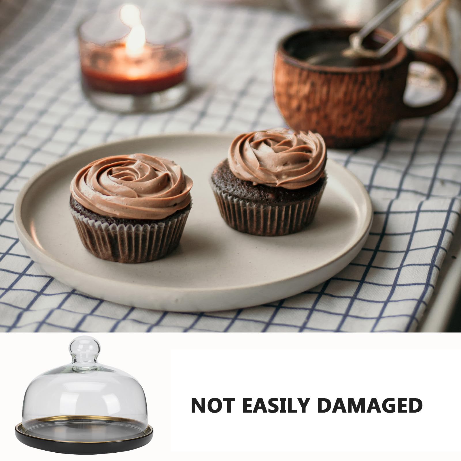 SHINEOFI Keramik Desserttablett mit Glasglocke, Schwarz, Schlichtes Design