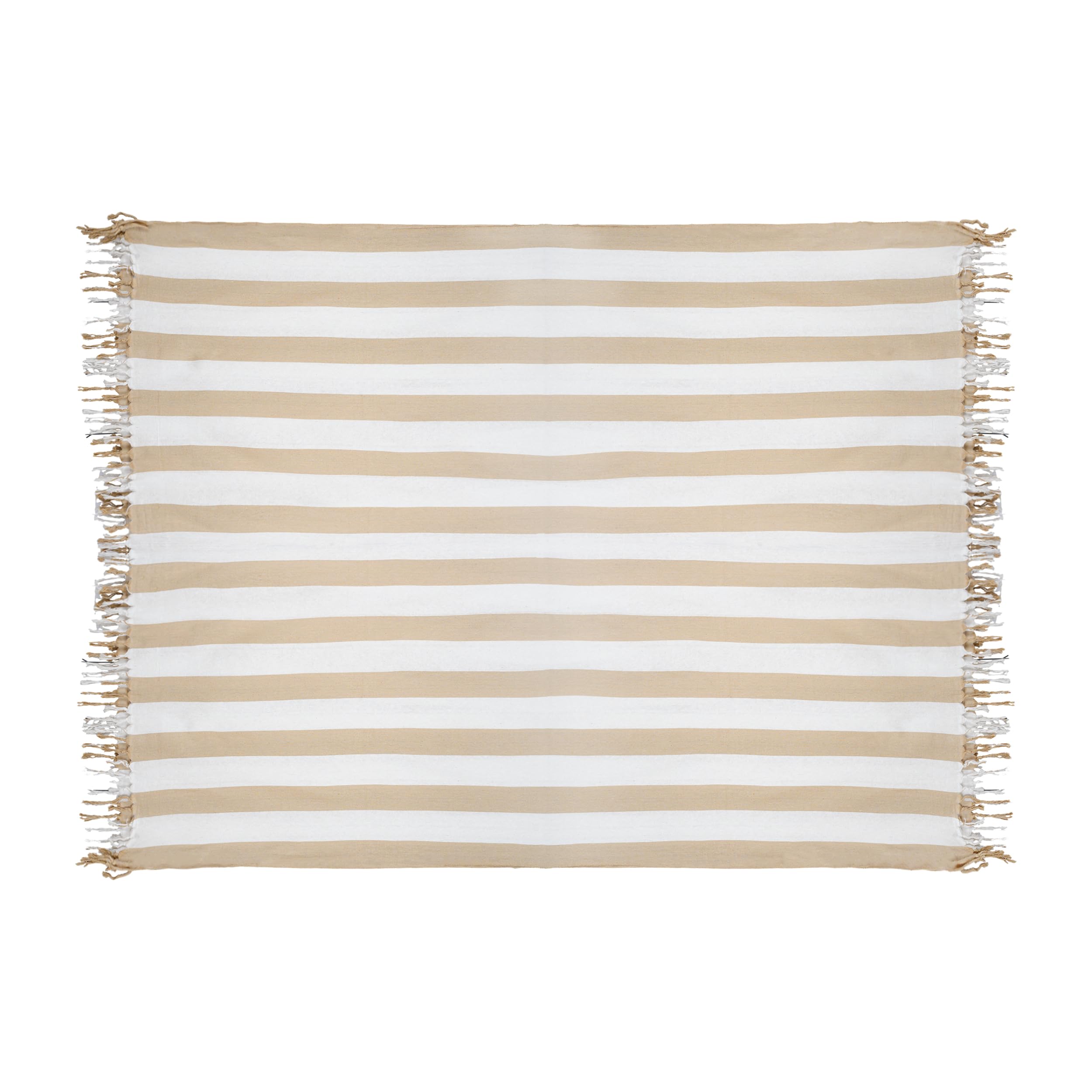 Fouta Playa Extra Grande con Flecos 210x240 cm - Beach Towel, Toalla Hammam, Secado Rápido, Pareo Gigante, Manta de Picnic, 60% Fibra, 40% Algodón, Ideal para Piscina, Camping, Viaje - Raya Beige