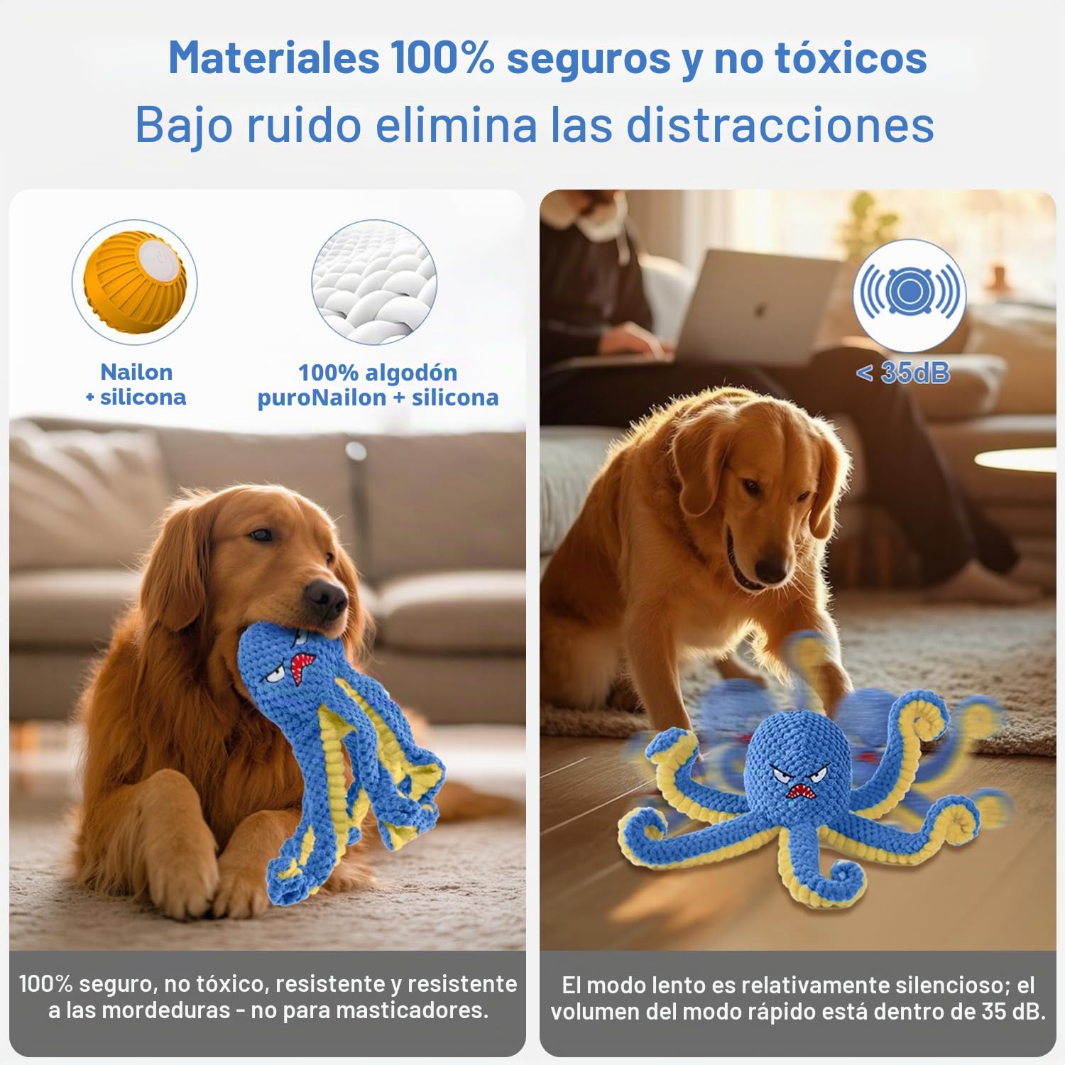 Juguetes interactivos para perros, pulpo, juguete duradero para perros de salto automático para mantenerlos ocupados, juguete chirriante para perros de tira y afloja, juguetes recargables por