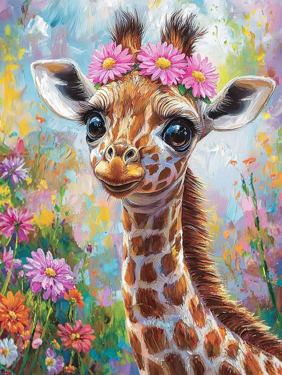 WEISHIWE Giraffa e fiori Dipingere con i Numeri per Adulti, 70x90cm a-1131