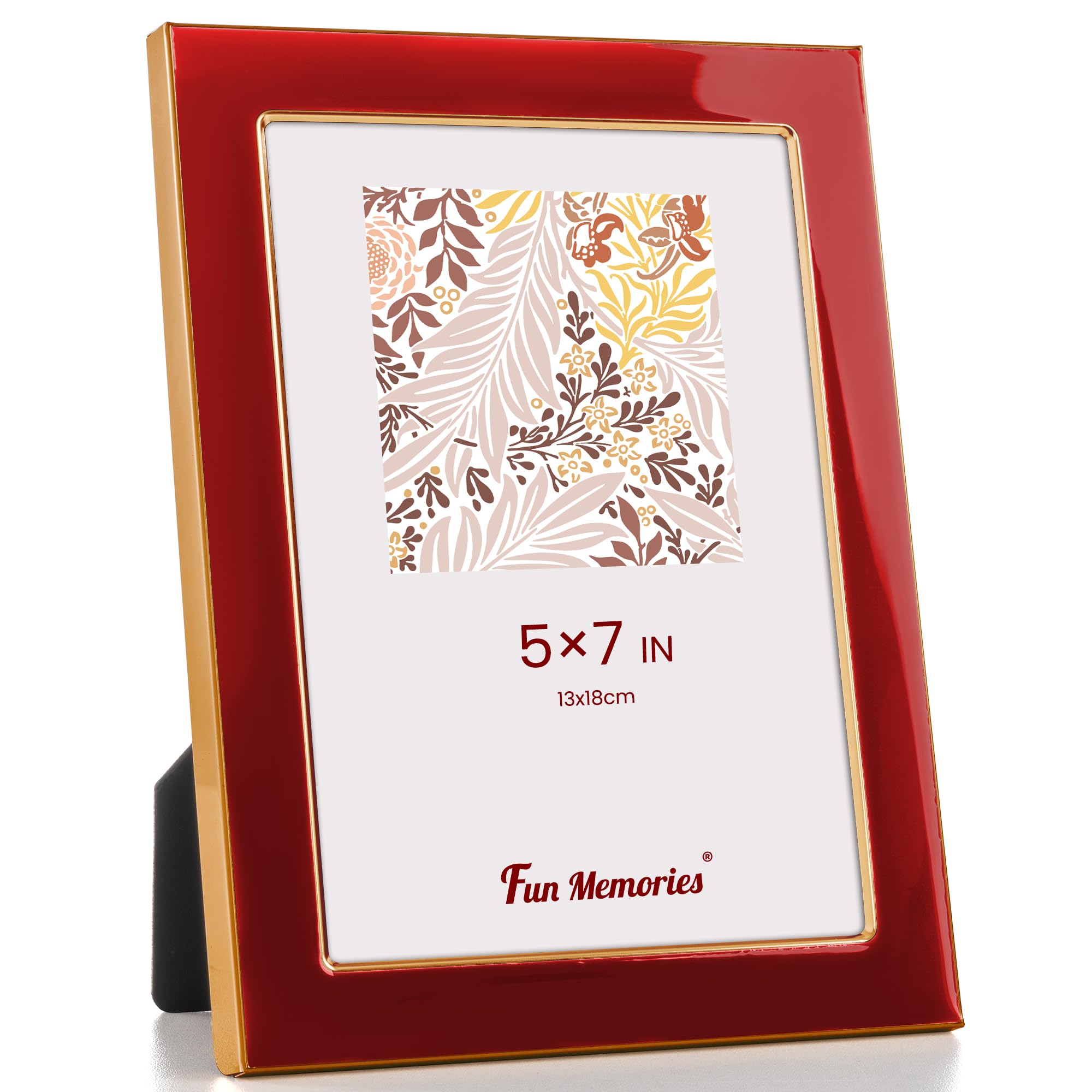 Fun Memories Bilderrahmen aus Emaille-Glas, 12,7 x 17,8 cm, mit goldfarbenem Metallrand und Staffelei für die Präsentation von Bilderrahmen auf Arbeitsplatten, Tischplatten, Bücherregalen