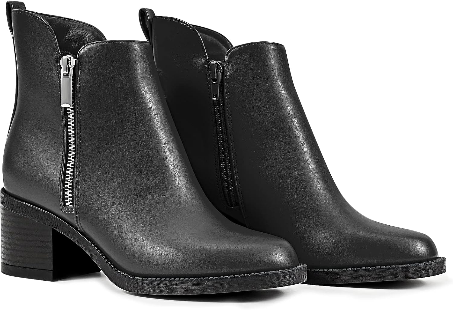 PIZZ ANNU Women's Fashion Ankle Boots Round Toe Low Chunky Block Heel Non-Slip Comfortable Short Boots Side Zipper Booties Shoes