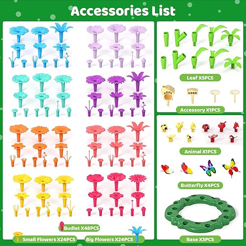 Miniatura 5 de Doloowee 184 Piezas Juguetes de Construcción de Jardín de Flores para Niñas de 3 4 5 6 7 Años, Juguetes de Construcción Apilables DIY Mejorados,