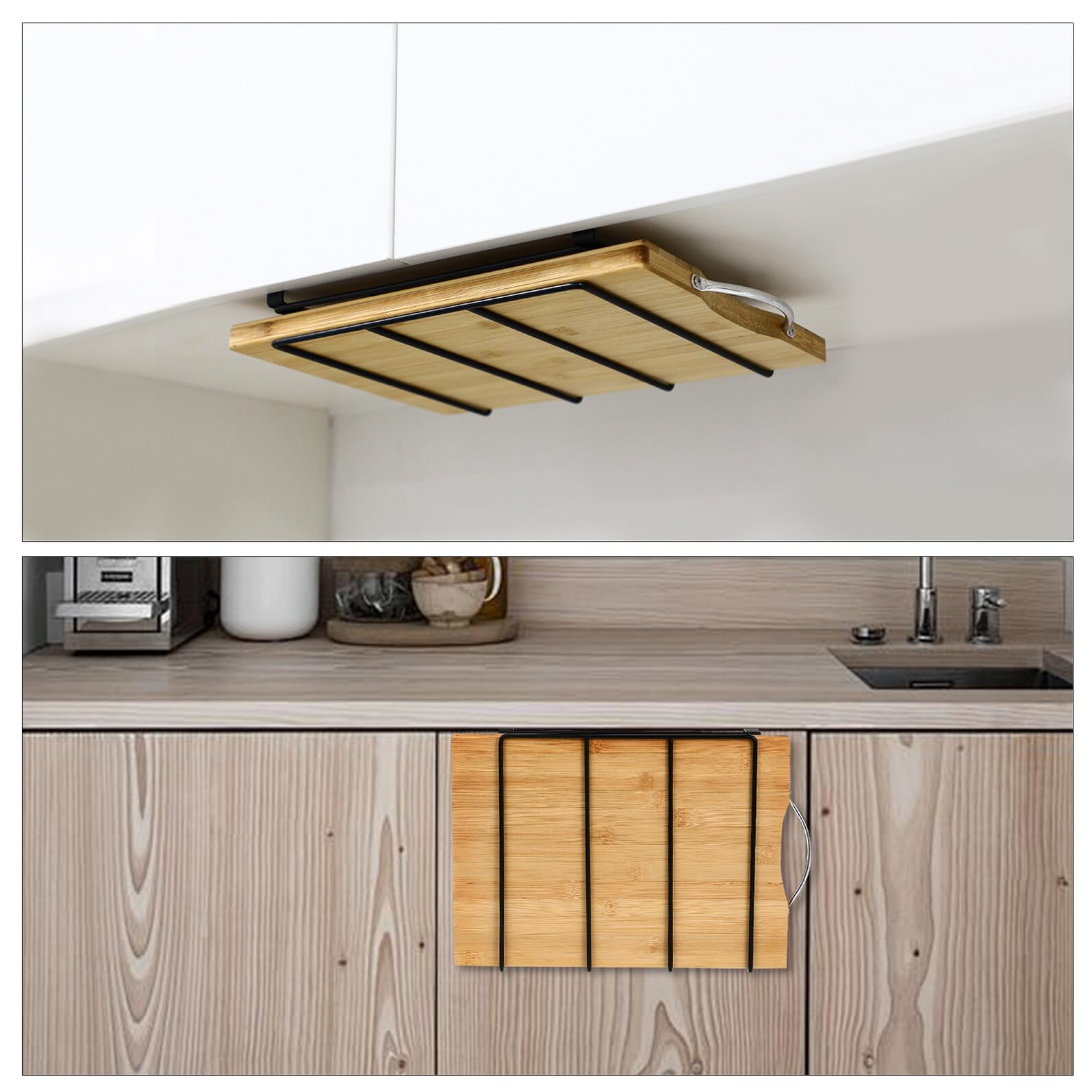 BESTYASH Organizzatore da Cucina Sottomensola in Acciaio Inox Nero Ganci Multipli e Installazione Rapida, Scaffale Salvaspazio per Cucine e Uffici