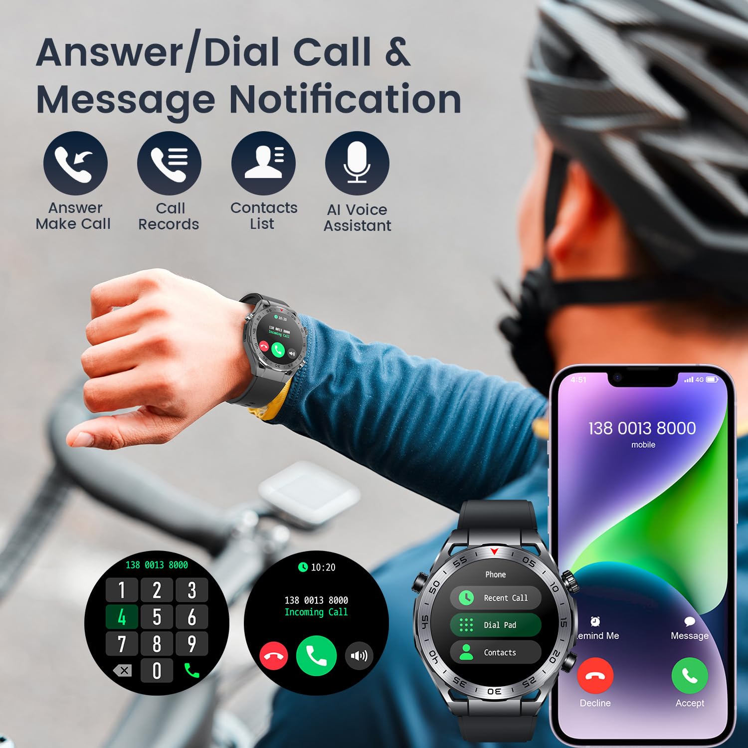 Smartwatch Uomo con Effettuao Risposta Chiamate: 1.43" HD Orologio Digitale Bluetooth con 120+ Modalità Sport Fitness Tracker con Whatsapp SpO2 Sonno IP67 Impermeabile Smart Watch per Android iOS