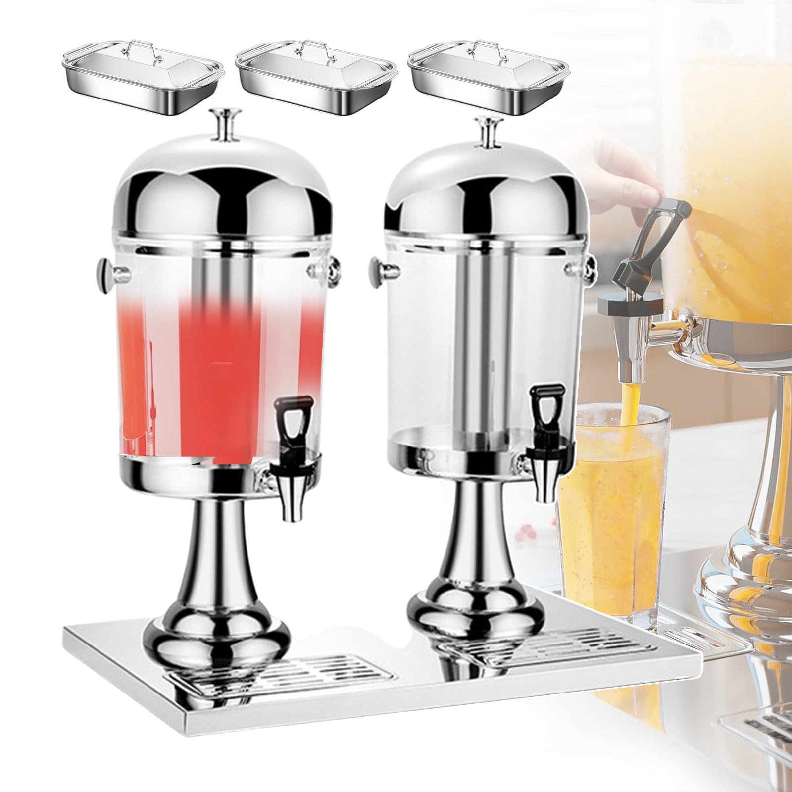 MYUYEE Commercial Beverage Dispenser With Stainless Steel Tap - 16L Capacity, Juice Dispensers Tea Coffee Dispensers For Banquets, Parties And Events,Silver (Silver)