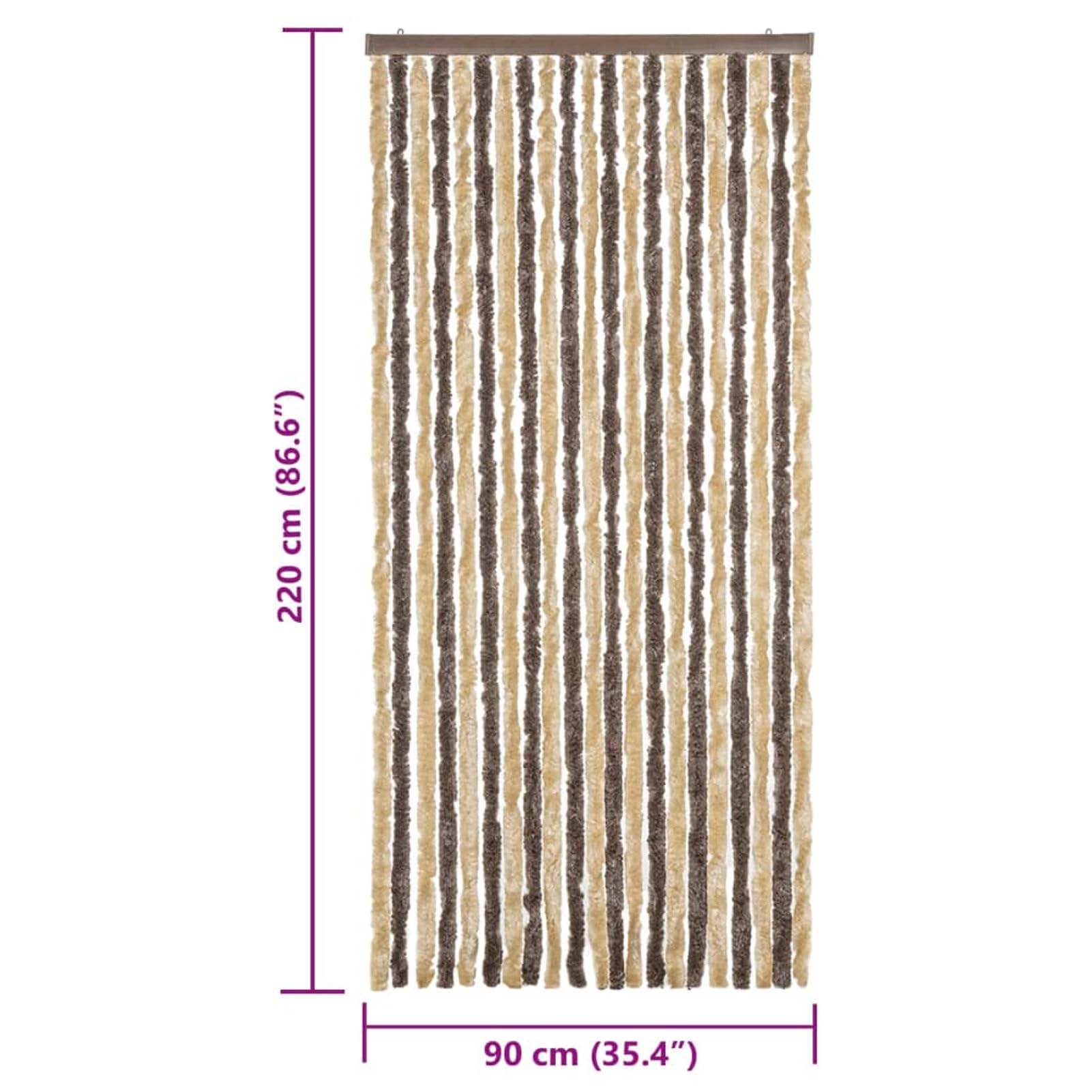 JUDYY Tenda Antimosche Marrone Scuro e Beige 90x220 cm in Ciniglia,Tenda Antimosche per Finestre e Porte Leggera Resistente all'Acqua Silenziosa Zanzariera Antiisetti-377356