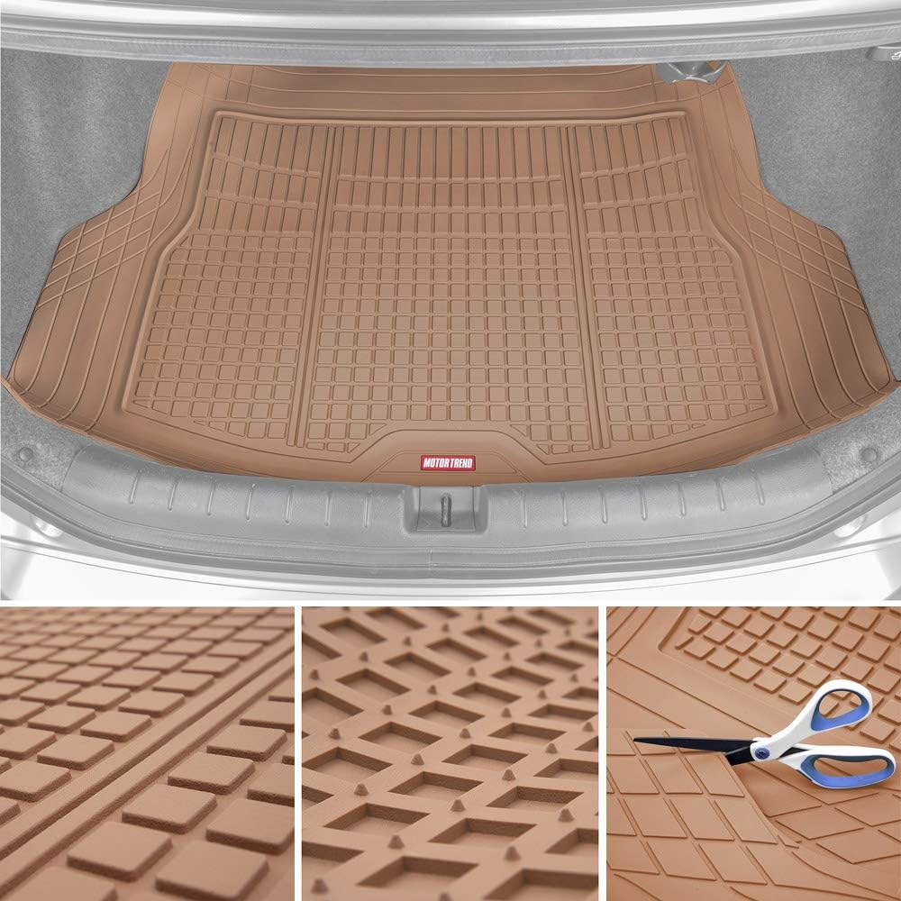 Motor Trend Premium FlexTough All-Protection Cargo Liner Trunk Mat - w/Traction Grips & Fresh Design, Heavy Duty Trimmable Trunk Liner for Car Truck SUV, Beige, Size: 54" L x 37" W