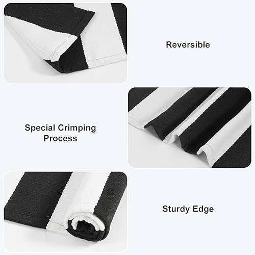 Miniatura 4 de Collive Alfombra de rayas blancas y negras para exteriores, 27.5 x 43 pulgadas, lavable en capas para puerta de Halloween, alfombra de porche
