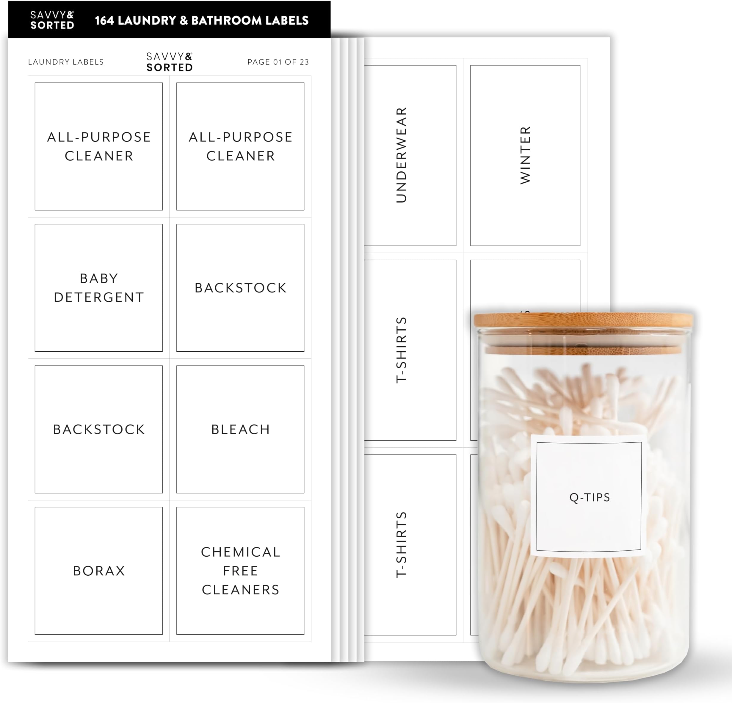 Bathroom Laundry Labels for Jars - 164 Closet Laundry Stickers, Cleaning Labels for Jars Spray Bottles, Bedroom Closet Household Laundry Organization