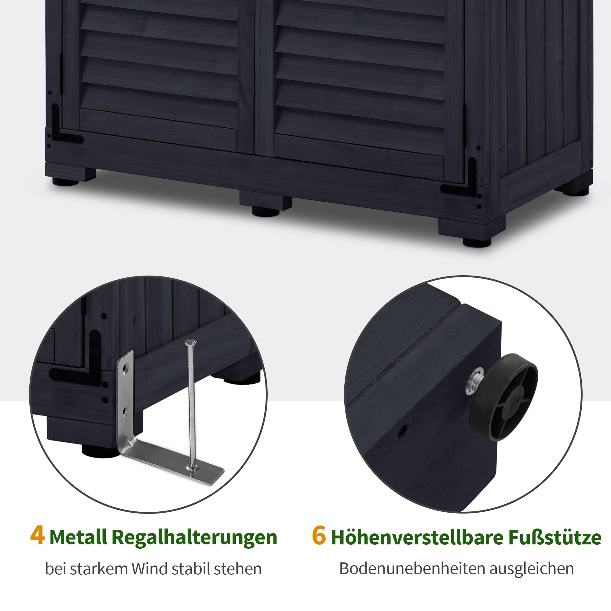M MCombo Gartenschrank Holz 0120, Gerätehaus Wetterfest Klein, Outdoor Gartenhaus Geräteschuppen für Außenbereich Terrasse Balkon, 87×46×160 cm, (Anthrazitgrau)