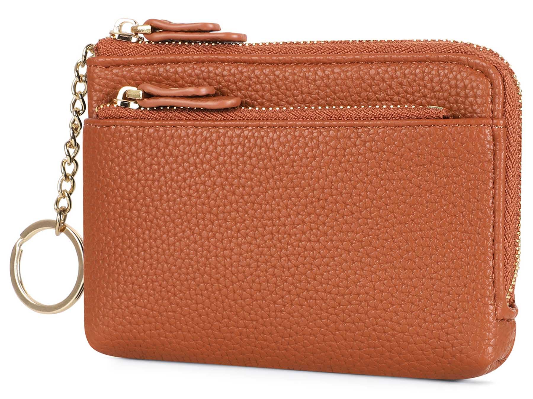 RRANCharltu Portemonnaie Damen klein, Schlüsseltasche Weichem Leder Mini Geldbörse Münzbörsen für Damen Kleiner Geldbeutel mit Reißverschluss Kartenfächer Brieftasche Mädchen, Braun