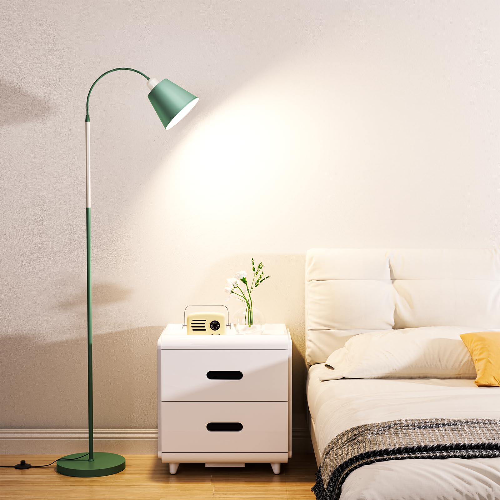 SIBRILLE E27 Lampada da Terra Dimmerabile, con Telecomando, max 60W 3000K-6000K, Altezza 168 cm Lampada da lettura con Testa di luce flessibile per Soggiorno e Studio con Lampada a LED (Conico)