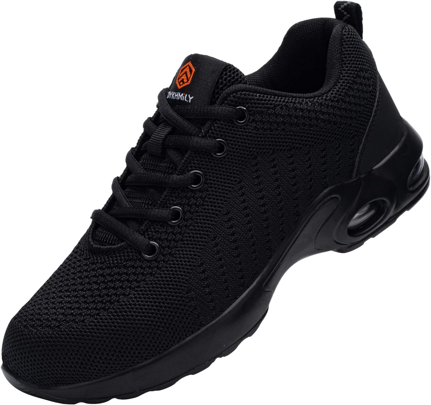 DYKHMILYAir Cushion Steel Toe Shoes Wide Width for Men Lightweight Breathable Safety Shoes Slip Resistant Work Shoes, Air Solid Black