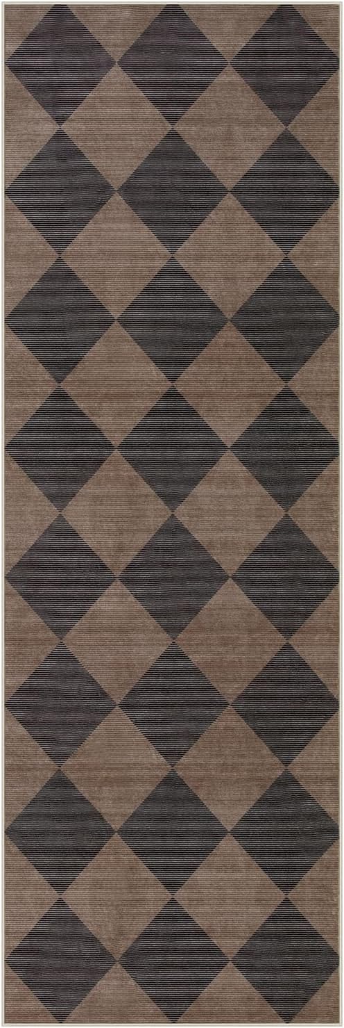 Beeiva Checkered Print Hallway Runner Rug 2x6, Moroccan Kitchen Runner Rugs Non Skid Washable 6ft Ultra Thin Stain Resistant Entryway Decor, Diamond Gingham Alfombra for Bathroom Laundry (Brown/Black) - Image 9