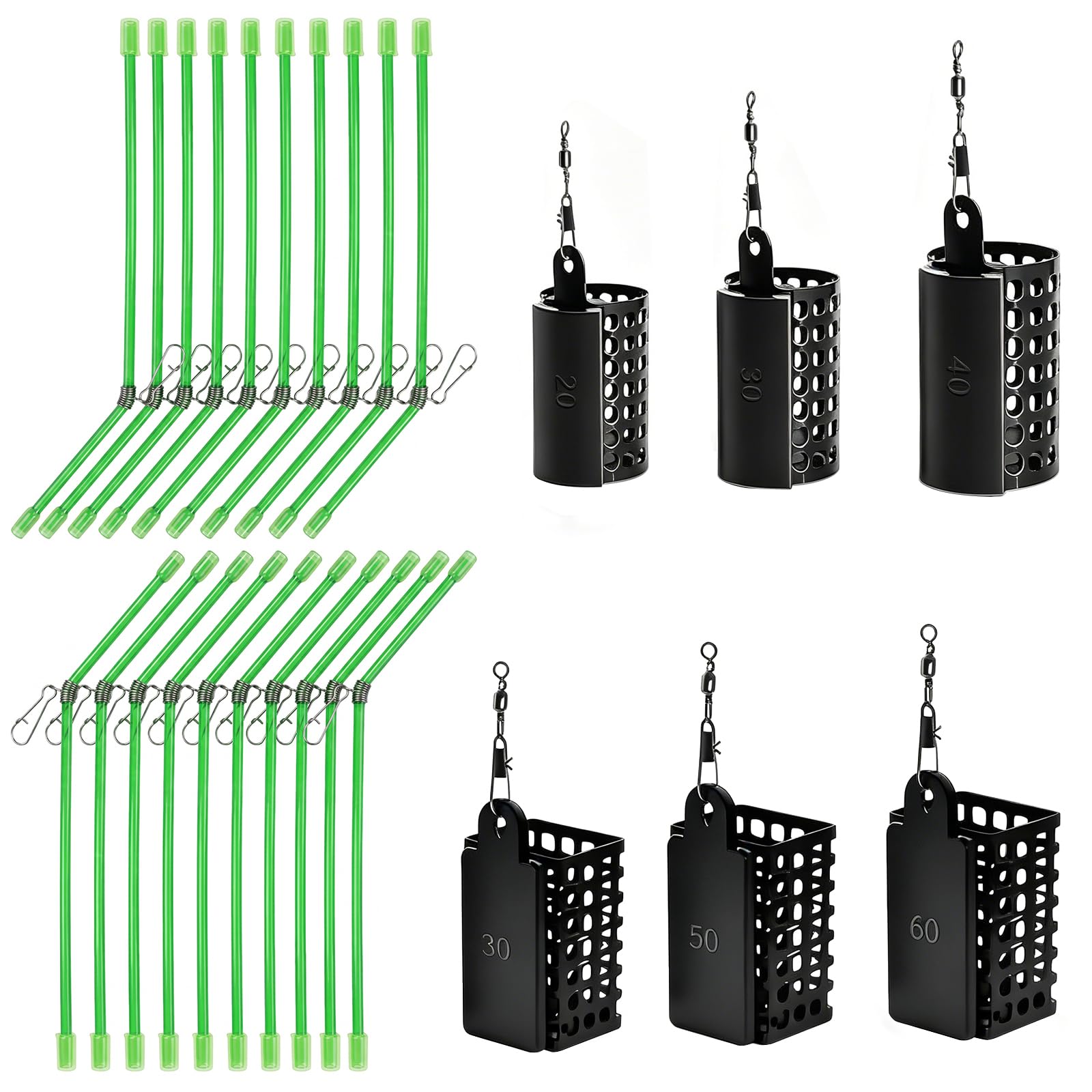 26 Stück Futterkorb Angeln Anti Tangle Boom Futterkorb Feeder Korb 20/30/40/50/60g Anti Tangle 20cm Feeder Zubehör Grundangeln Angelzubehör Geeignet für Meeres und Süßwasserfische