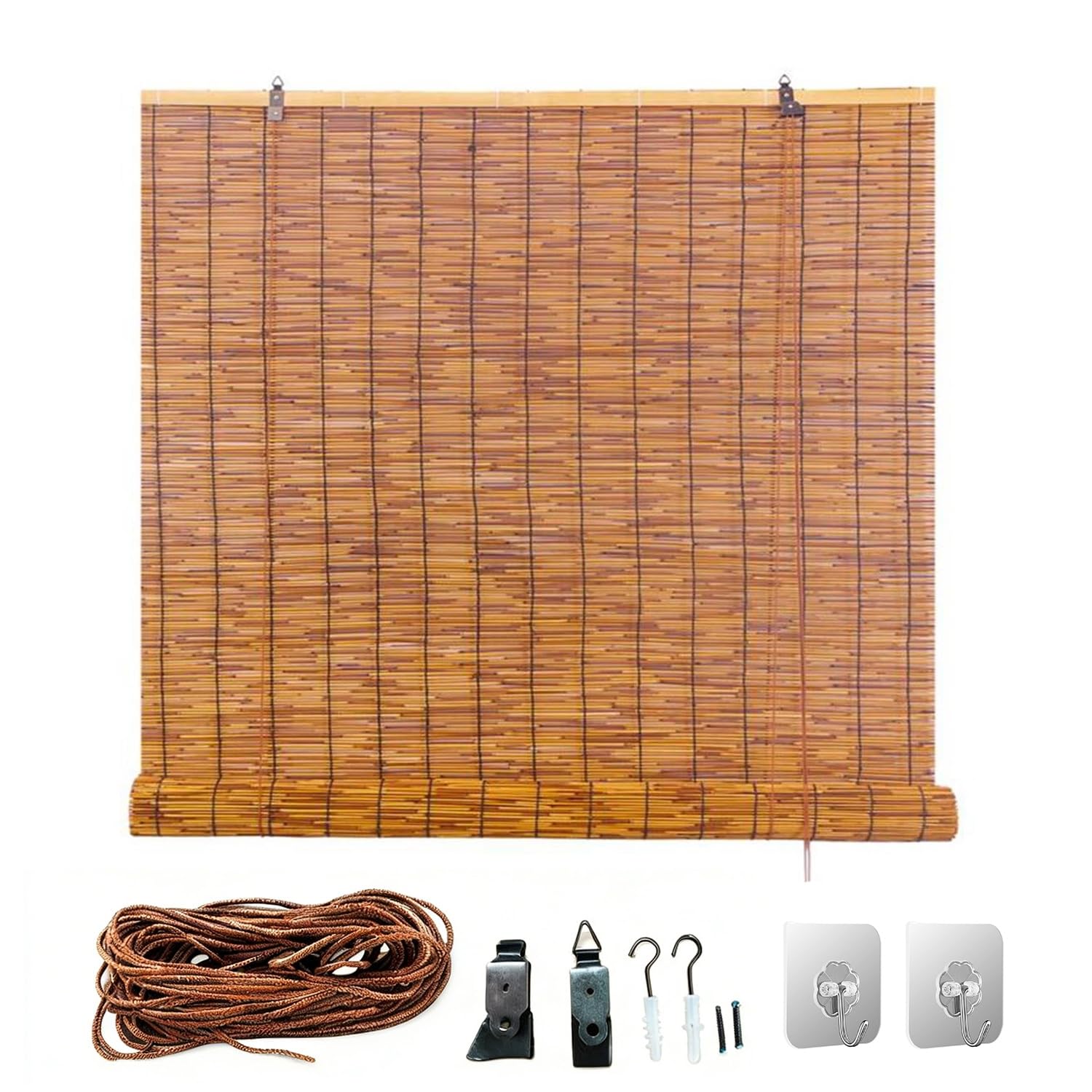 Store Enrouleur Bambou sur Mesure Largeur 45 à 160 cm, Protection Solaire Store Romain en Bambou pour Fenêtre, Terrasse et Jardin, Installation Simple(125 cm x 220 cm)