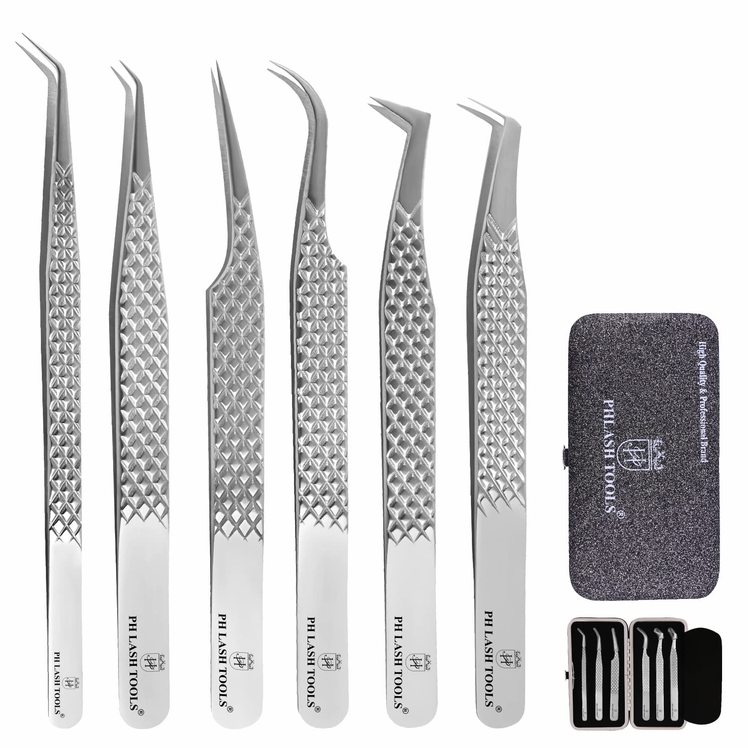 PHLASH TOOLS Pack of 6 Eyelash Extension Tweezers set Diamond Elite (PH-003)