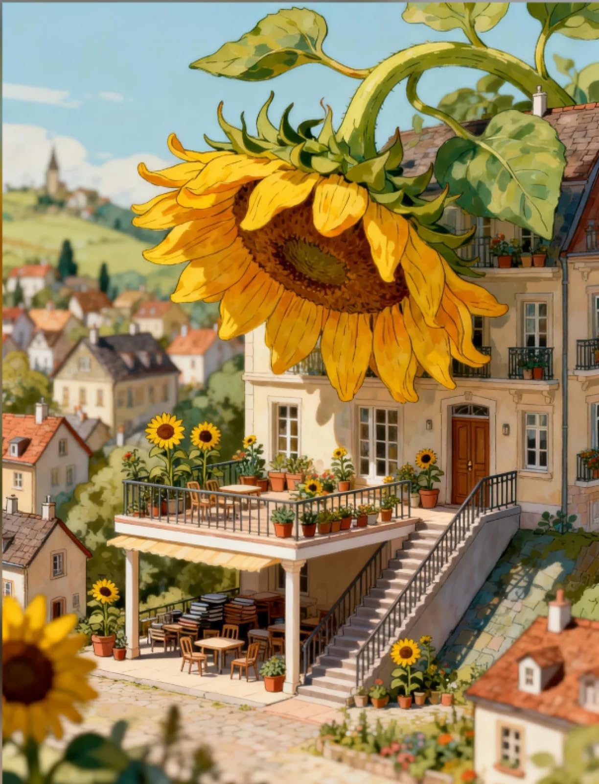 Stithej Women's Multicolored Stamped Cross Stitch Kit Sunflower Cottage Beginner19.7×15.7In