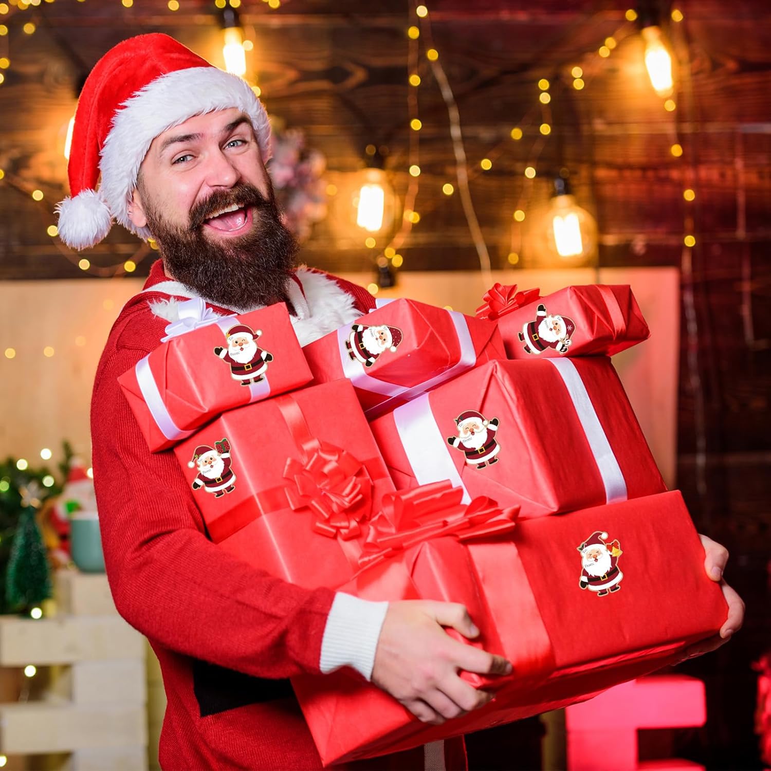 Christmas Gift Tags Stickers, 96Pcs Christmas Gift Labels Stickers, Self-Adhesive Santa Claus Name Tags for Xmas Gifts Wrap Presents Boxes Decoration, 2 x 3 Inch, Natural Kraft Paper - Image 4