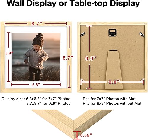 Vista 129 de KINLINK Juego de 4 portarretratos de 12 x 12 pulgadas, cuadrados de madera mate de 8 x 8 pulgadas con plexiglás para 8 x 8 pulgadas con paspartú
