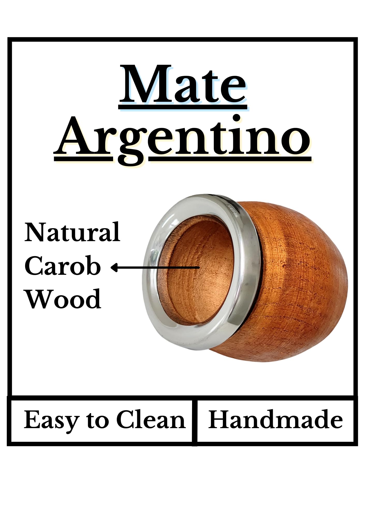 Tazza opaca argentina naturale, realizzata a mano in legno di carrubo con bordo in acciaio inox, opaca con lampadina, gourd opaco mug, stile barile